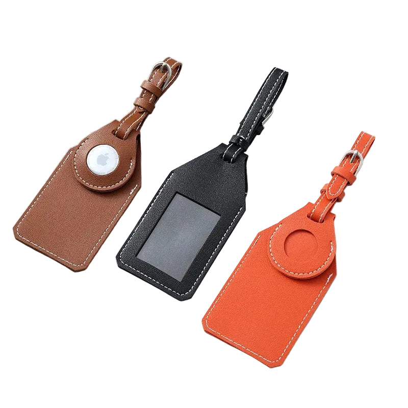 Leather Luggage Tag with Tracker Holder
