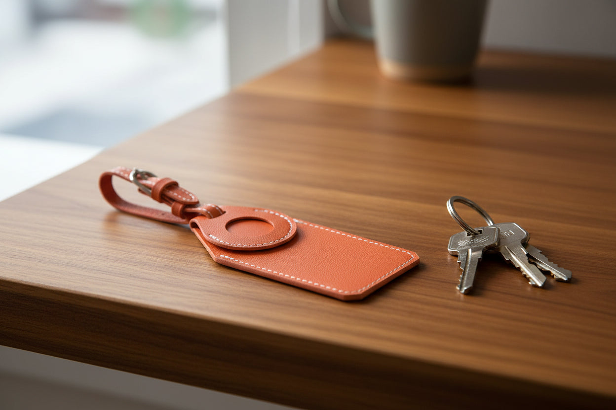 Leather Luggage Tag with Tracker Holder