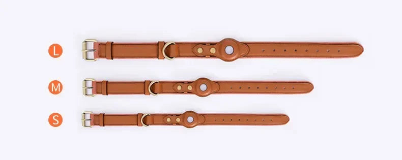 Genuine Leather Dog Collar with Built-In Tracker Holder