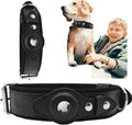 Genuine Leather Dog Collar with Built-In Tracker Holder